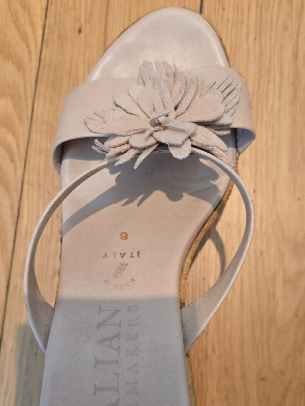 Italian Shoemakers Lavender Gray Floral Cork Wedge Sandals